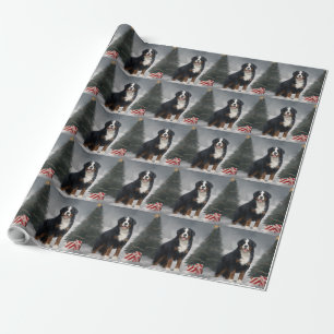 Papel De Presente Cão Montanhês Bernês na Neve Natal