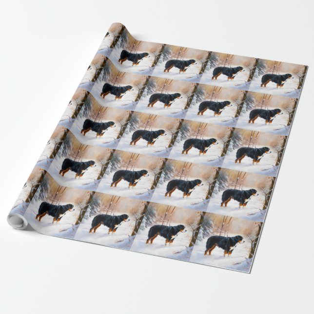 Papel De Presente Cão Montanhês de Berna Deixe Nevar Natal (Desenrolado)