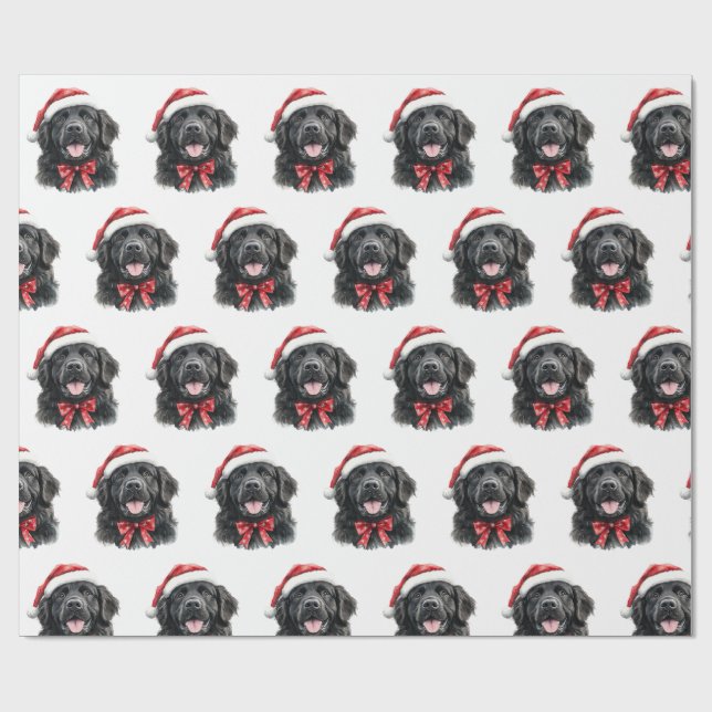 Papel De Presente Cão Newfoundland com Chapéu de Papai Noel (Aberto)