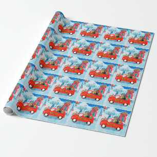 Papel De Presente Cão Pastor Alemão Caminhão de Entrega de Natal Nev