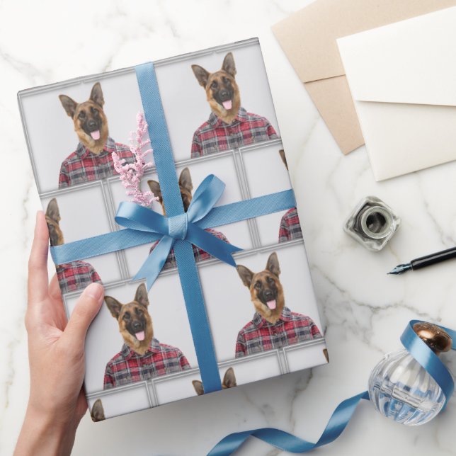 Papel De Presente Cão Pastor Alemão em Xadrez (Presentear)