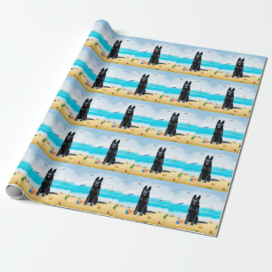 Papel De Presente Cão Pastor Alemão Preto na Praia
