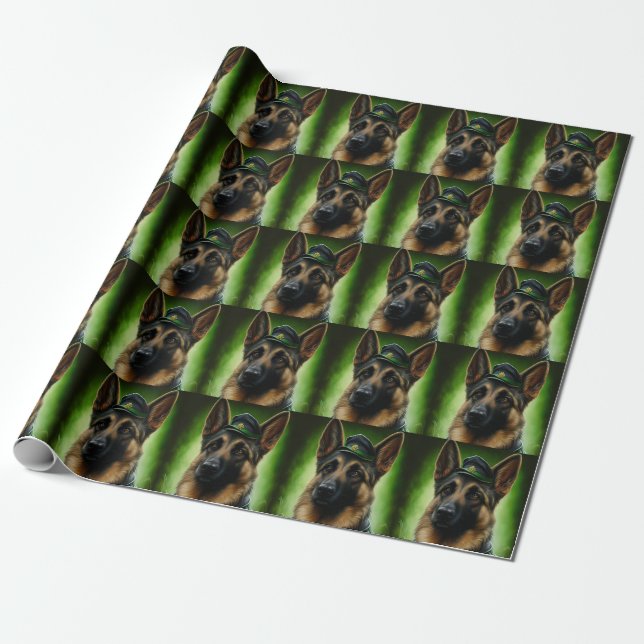 Papel De Presente Cão Pastor Alemão vestido para o Dia de São Patríc (Desenrolado)