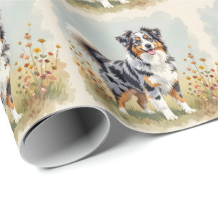 Papel De Presente Cão Pastor Australiano Merle Cauda Longa