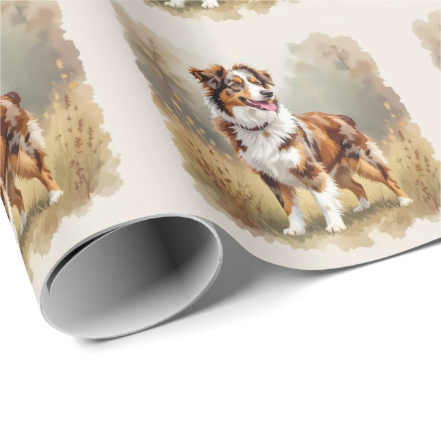 Papel De Presente Cão Pastor Australiano Vermelho Merle Aussie (Ponta do rolo)