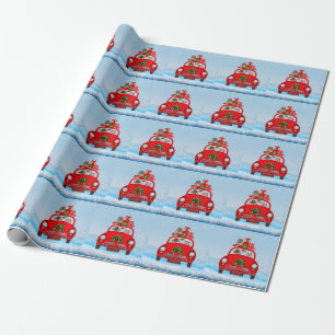 Papel De Presente Cão Pequinês no Carro com Papai Noel