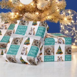 Papel De Presente Cão Pet 2 Fotografias Árvore de Natal Aquarela