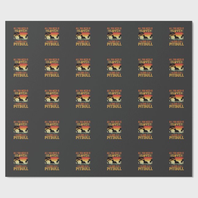 Papel De Presente Cão pôr do sol retrô Amor Pitbull (Aberto)