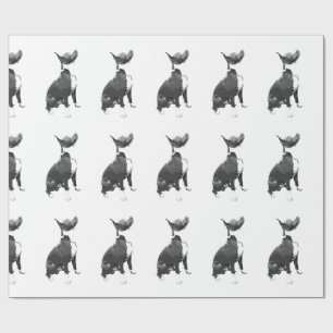 Papel De Presente Cão preto e branco do pitbull do teste padrão na
