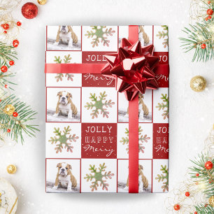 Papel De Presente Cão Puppy Pet Foto Snowflake Natal Vermelho Natal