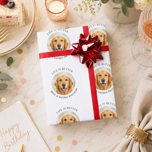 Papel De Presente Cão Retriever Dourado a Vida é Melhor (Criador carregado)