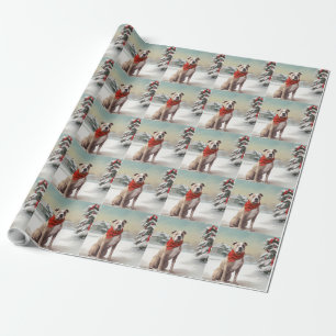 Papel De Presente Cão Staffordshire Americano na Neve Natal