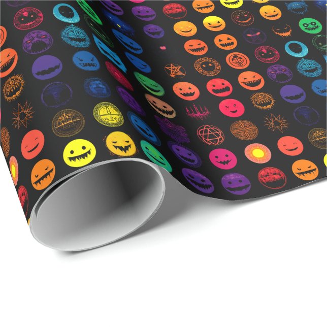 Papel De Presente Caos de Emoji Amaldiçoado - Rostos de Horror Neon (Ponta do rolo)
