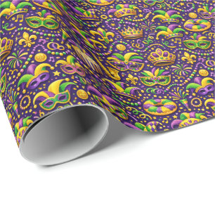 Papel De Presente Caos do Mardi Gras – Rolo de Embrulho de Confete