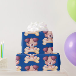 Papel De Presente Cãozinho Bonito com Osso