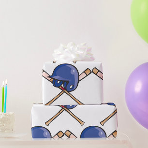 Papel De Presente Capacete de Baseball e Bats