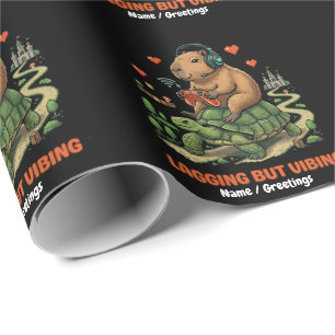 Papel De Presente Capivara Gamer Engraçada e Tartaruga Vibrando Mesm
