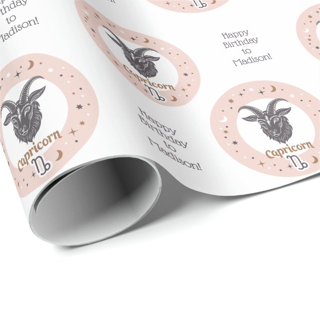 Papel De Presente Capricórnio de Sinal Zodiac de Texto Personalizado (Ponta do rolo)