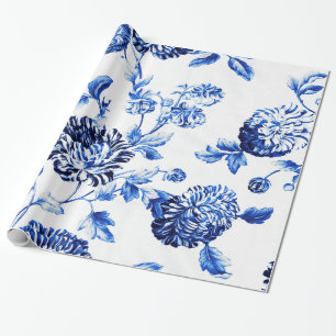 Papel De Presente Cápsulas Azuis Vintage Banho-Floral