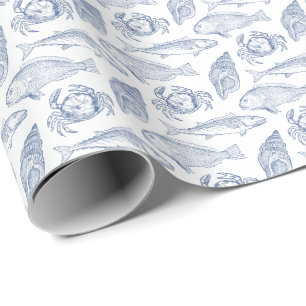Papel De Presente Captura do Dia do Pescador Azul e Branco