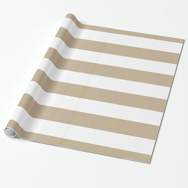 Papel De Presente Caqui, Branco XL Listras Padrão (Desenrolado)