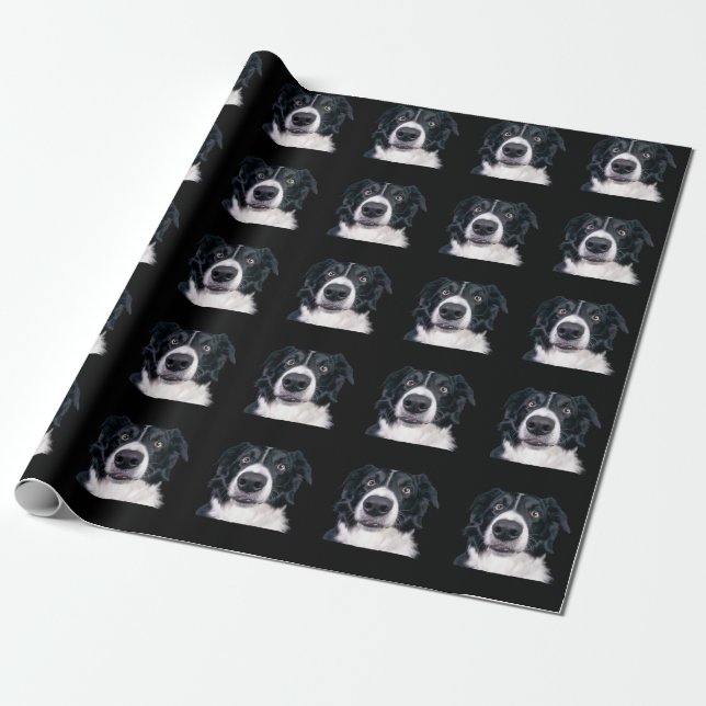 Papel De Presente Cara de Cachorro Preto e Branco (Desenrolado)