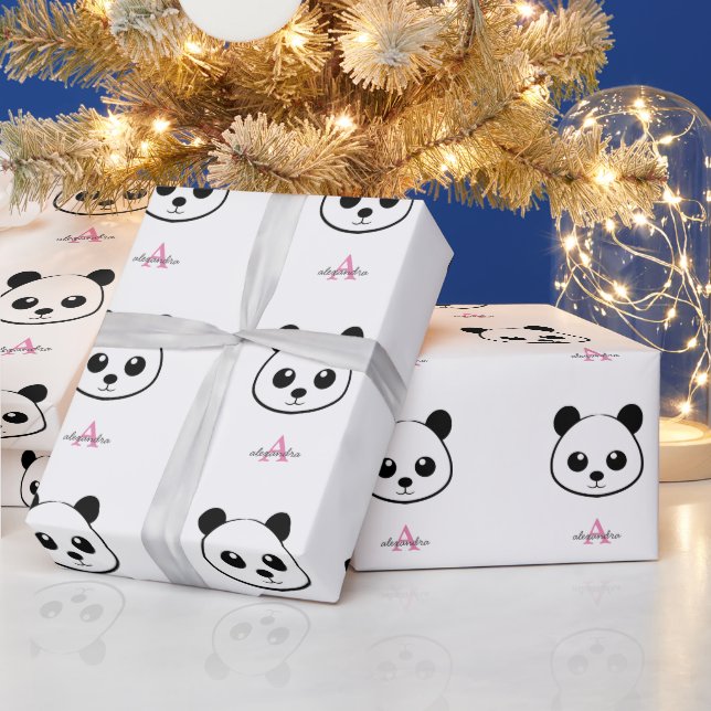 Papel De Presente Cara de panda sorridente Monograma (Feriados)