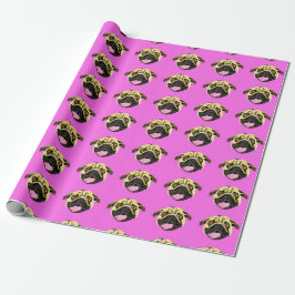Papel de Presente Cara de Pug Rosa
