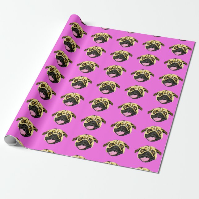 Papel de Presente Cara de Pug Rosa (Desenrolado)