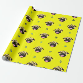 Papel de Presente Cara Engraçada de Pug Amarelo