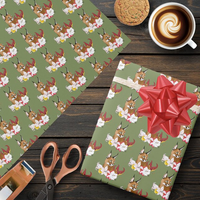 Papel De Presente Caracal Wild Cat Floral Green (Criador carregado)