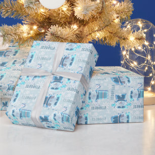 Papel De Presente Caracteres de Floco de Neve Congelados