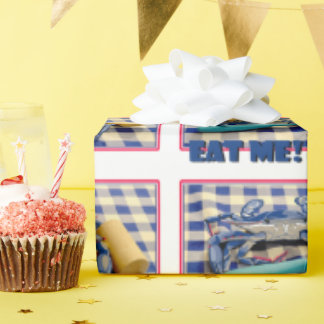 Papel De Presente Caranguejo Azul com palete na toalha de gingham Co