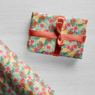 Papel De Presente Caranguejos Limões Hibisco Padrão Tropical Desenha
