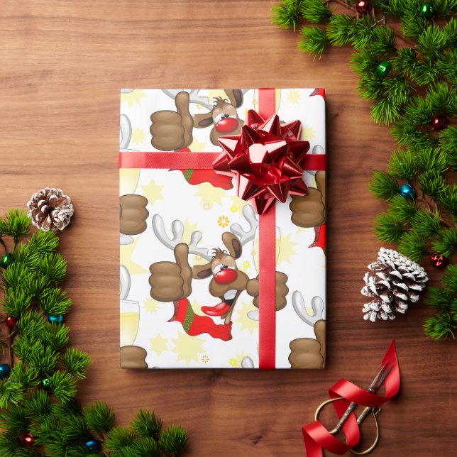 Papel De Presente Caráter de Natal Engraçado do Bebado Reindeer (Presente de Natal)