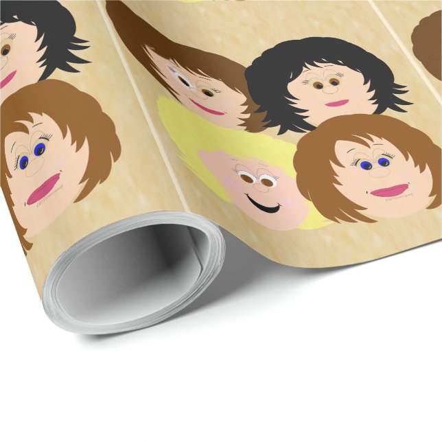 Papel De Presente Caráter feminino face (cabelo castanho) (Ponta do rolo)