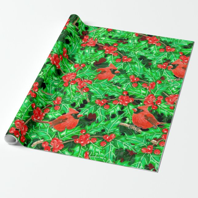 Papel De Presente Cardeais e bagas sagradas (Desenrolado)