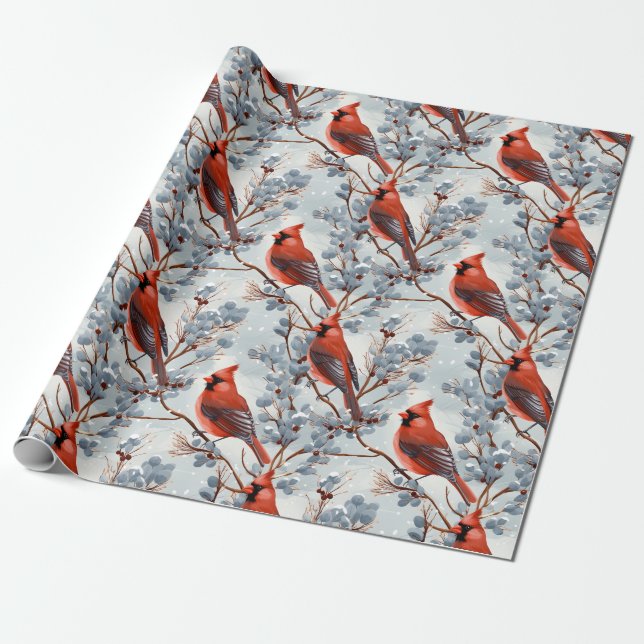 Papel De Presente Cardeal de Natal (Desenrolado)