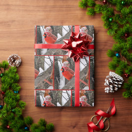 Papel De Presente Cardeal de Natal com Chapéu de inverno