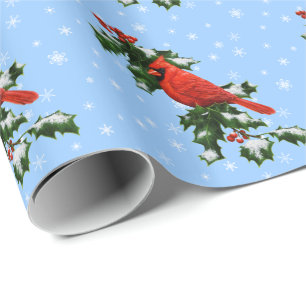 Papel De Presente Cardeal e Holly Snowflakes
