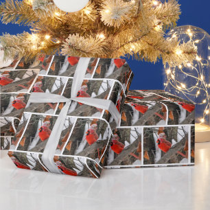 Papel De Presente Cardeal Vermelho com Chapéu de inverno