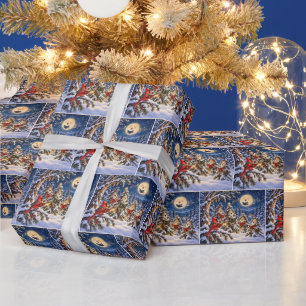 Papel De Presente Cardinal de Natal e Coro da Árvore de Inverno