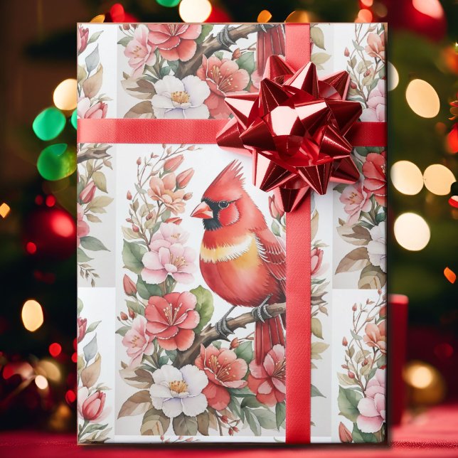Papel De Presente Cardinho Red Bird Linda Aquarela Natal (Criador carregado)