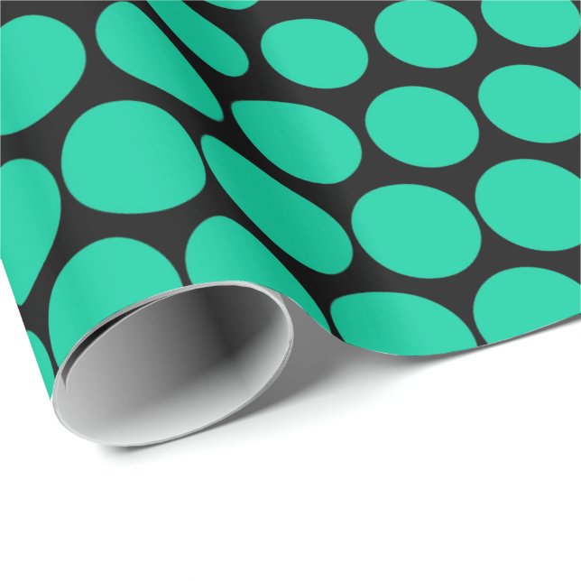 Papel De Presente Caribe Verde Bolinhas Moderna Preto (Ponta do rolo)