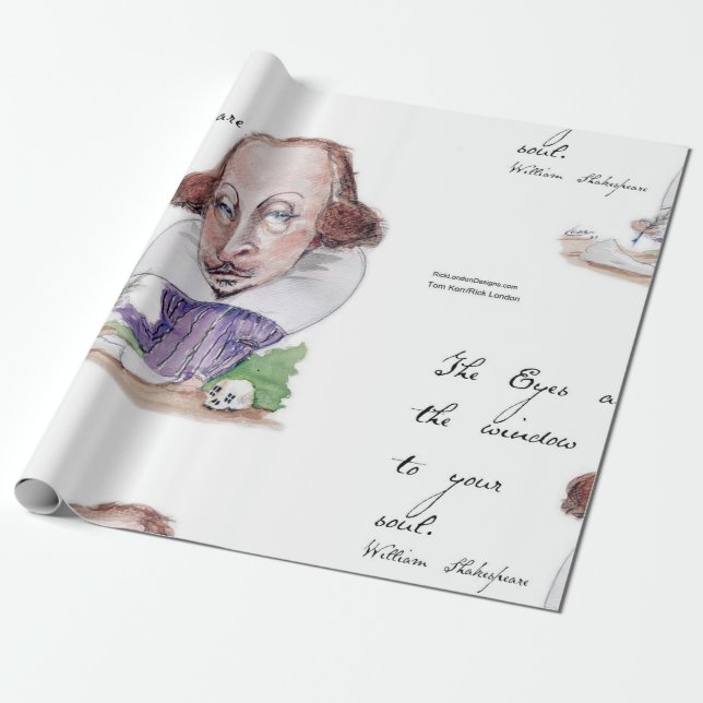 Papel De Presente Caricatura de Shakespeare & Citação de A Tempestad (Desenrolado)