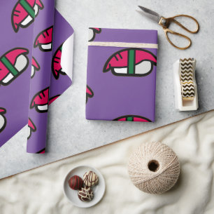 Papel De Presente Caricatura Kawaii Sushi, Arroz de Peixe e Algas