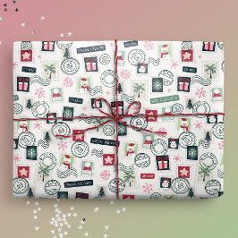 Papel De Presente Carimbos de correio de Natal Ilustrados