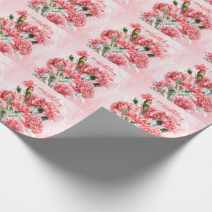 Papel De Presente Carnações rosa e borboletas Feliz Aniversário