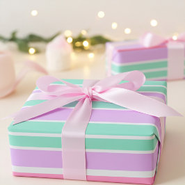 Papel De Presente Carnation Pink, Mauve and Robin Egg Blue Stripes