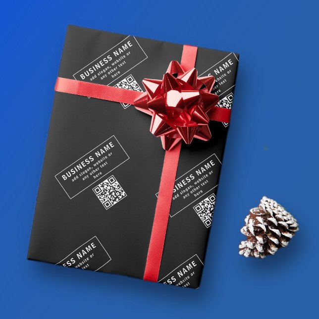 Papel De Presente Carregar código QR ou logotipo | Preto Moderno (Criador carregado)
